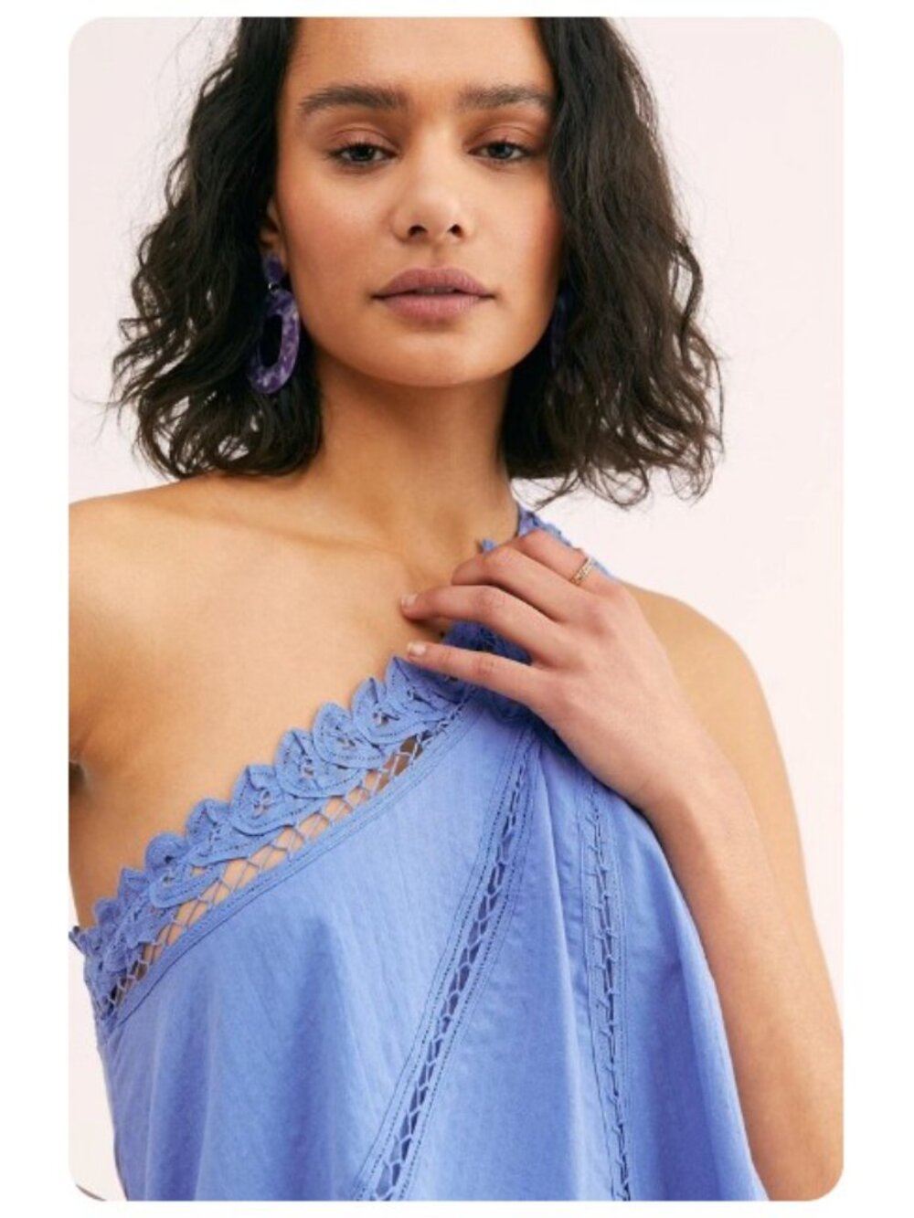 Free People Billie Battenburg One Shoulder Crochet Embroidered Dress sz M - Picture 3 of 10